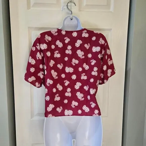 Lush Side Tie Wrap Top Floral sz XL Raspberry pink Resort wear Work wear Church - Picture 4 of 8